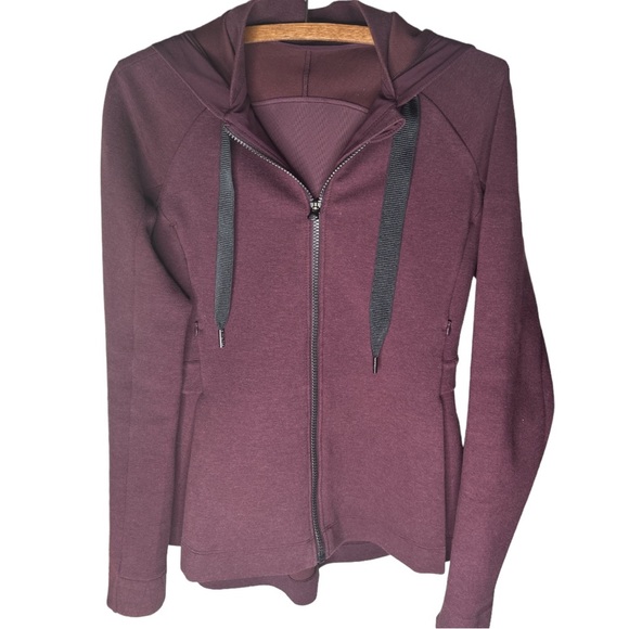 LULULEMON Burgundy Hooded Full Zip Jacket Size 4 - Picture 1 of 16
